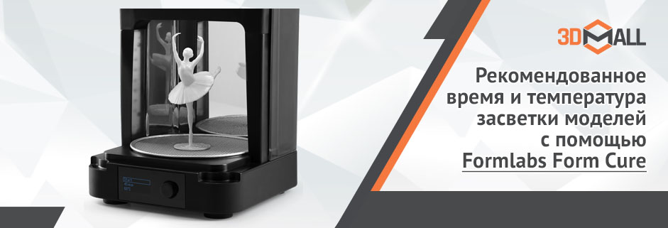 Баннер Рекомендованное время и температура засветки моделей c помощью Formlabs Form Cure